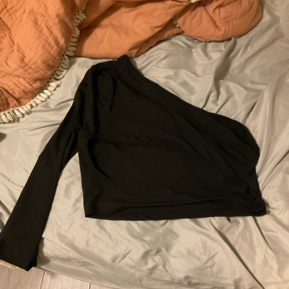 Black Shein one sleeved cropped shirt